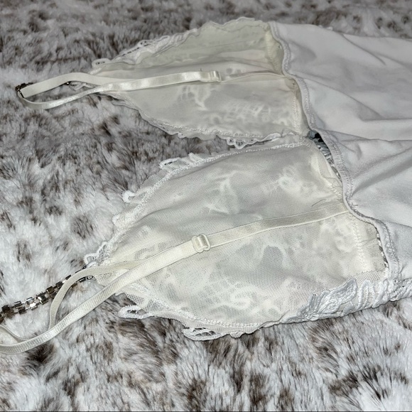 Lace Overlay Bling Bodysuit Size Small Color: White - Picture 5 of 5